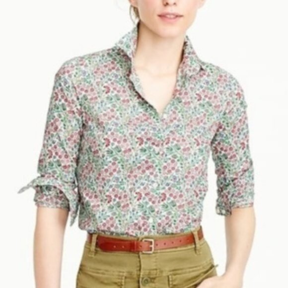 J.Crew x Liberty 6 Shirt Floral Isborella Print White Pink Red Pink Green - Picture 2 of 15